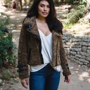 Marrakech Asymmetrical Sherpa Moto Jacket XS NWT Tiger Print